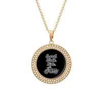Crawl Walk Ride Motocycle Fashion Necklace Chain Round Graphic Pendant with Diamond Jewellery Golden-style
