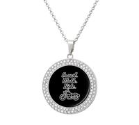Crawl Walk Ride Motocycle Fashion Necklace Chain Round Graphic Pendant with Diamond Jewellery Silver-style