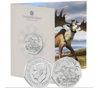 CrawleyCoins 2024 Ice Age Megaloceros Giant Deer 50p Brilliant Uncirculated Coin in Mint Sealed Pack