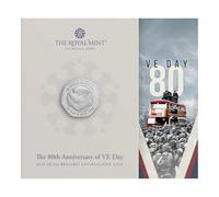 CrawleyCoins 2025 VE Day 80th Anniversary Brilliant Uncirculated Coin in Royal Mint Sealed Pack