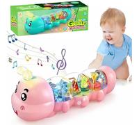 Crawling Caterpillar Baby Toy, Caterpillar Design Tummy Time Toy with Light & Music Musical Light Up, Birthday Gifts for Boys and Girl (Pink)