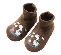 Crawling Socks Baby - First Walking Shoes Lined Toddler Shoes Non-Slip Stopper Socks Cotton Floor Shoes Rubber Sole Indoor Trainers Knitting Crawling Socks for Girls Boys, coffee, X-Small