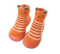 Crawling Socks Baby Stopper Socks Cotton First Walking Shoes Lined Toddler Shoes Non-Slip Floor Shoes Rubber Sole Indoor Trainers Knitting Crawling Socks, orange, 4 UK Child