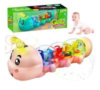 Crawling Toy, Caterpillar Design Tummy Time Toy with Light & Music Musical Light Up, Crawling Glowing Musical Caterpillar Push and Pull Toys for Boys and Girls Birthday Gifts(Pink)