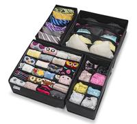 Craxter Underwear Drawer Organiser Divider - Set of 4 Fabric Drawer Dividers for Clothes, Foldable Wardrobe Draw Organizer for Baby clothes, Socks, Bras, Scarf, Ties, Belts, Knickers
