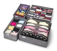 Craxter Underwear Drawer Organiser Divider - Set of Fabric Drawer Dividers for Clothes, Foldable Wardrobe Draw Organizer for Baby clothes, Socks, Bras, Scarf, Ties, Belts and Knickers (Set of 4 Grey)