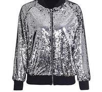Cray Girls Womens Ladies Sequin Bomber Jacket Zip Up Stylish Party Bling Baseball Biker Coat Outwear UK 8-18 (12-14, Silver)