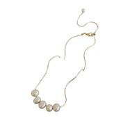 crayfomo 18K Gold Plated Curved Pearl Choker Necklace for Women, Dainty 5-Pearl Smile Design, 40cm Length, 4.5g Minimalist Jewelry for Everyday Wear