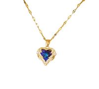 crayfomo 18K Gold Plated Fade-Proof Titanium Steel Heart Pendant Necklace with Sparkling Crystal Rhinestones Hypoallergenic Dainty Chain Jewelry Gift for Women Daily Wear-Gold||sapphire
