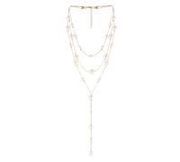 crayfomo 1pc French Retro Fringe Pearl Necklace - 15.75" 2.5" Long Layered Tassel Chain with Crystal Drops