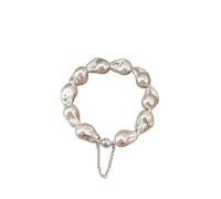 crayfomo 2 pcs Women's Silver-Tone Baroque Pearl Bracelet: Irregular Pearl Design, Adjustable Chain Closure, High-Luster Finish