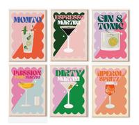 crayfomo 6 Pack Cocktail Paint by Numbers for Adults,Retro Cocktail Oil Painting Canvas Kits with Brush for Beginners,Acrylic Drawing Set for Home Wall Decor,Sip and Paint Kit,20x30CM (no Frame)