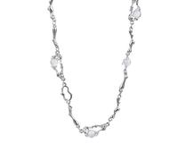 crayfomo Artistic Irregular Brooch Moonstone Necklace - Edgy Textured Chain with Moonstone Details for Avant-Garde Style