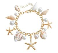 crayfomo Beach Shell Bracelet,Conch Starfish Pearl Jewelry,Ocean Vacation Gift,Adjustable Beach Costume Accessories