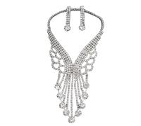 crayfomo Bling Rhinestone Necklace and Earring Set, Floral Accent Jewelry, Matching Bloom Drops, Evening Set for Women