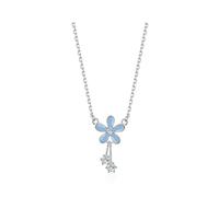 crayfomo Blue Flower Pendant Necklace with Hanging Crystal Embellishments for Women, Elegant Jewelry for Daily Wear
