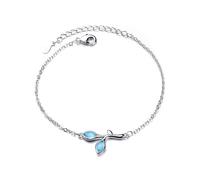 crayfomo Blue Leaf Cubic Zirconia Bracelet for Women, Nature-Inspired Delicate Design, Hypoallergenic Stainless Steel Chain, Handmade Jewelry for Daily Wear