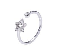 crayfomo Bohemian Open Star Ring Adjustable Vintage Silver Celestial Starry Sky Ring,Delicate Hollow-Out Stacking Ring,Nature-Inspired Jewelry Gift