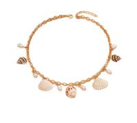 crayfomo Bohemian Style Beach Necklace - Shell Scallop & Conch Pendant Necklace Coastal Elegant Jewelry for Vacation Party & Gift