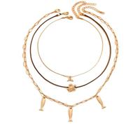 crayfomo Bohemian Style Fishtail Necklace - Triple Layer Fish & Turtle Pendant Chain, Free-Spirited Layered Jewelry for Vacation Party & Gift