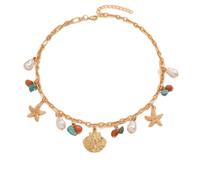 crayfomo Bohemian Vacation Style Necklace - Shell Starfish & Faux Pearl Pendant Choker Relaxed Elegant Jewelry for Beach Party & Gift