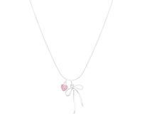 crayfomo Bowknot Pink Diamond Heart Snake Bone Necklace, Personalized Trendy Style, Multi-Scene Applicable, Unique Design, Great Texture, Suitable For Women
