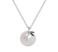 crayfomo Cat's Eye Stone Donut Pendant Necklace for Women, Bamboo Leaf Design with Cubic Zirconia, Adjustable Silver Chain, Elegant Chinese Style Jewelry for Daily Wear & Party