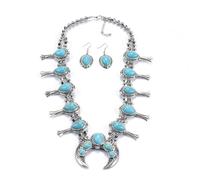 crayfomo Colorful Bling Boho Imitation Turquoise Collar Bib Necklace Blue Stone Beads Strand Pendant Choker Western Jewelry Set for Women Bohemian Turquoise Jewelry