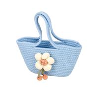 crayfomo Cute Candy Color Women's Handbag with Flower Decor - Woven Boho Tote Bag for Little Girls (Blue)