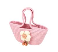 crayfomo Cute Candy Color Women's Handbag with Flower Decor - Woven Boho Tote Bag for Little Girls (Pink)