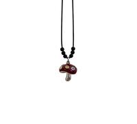 crayfomo Cute Red Enamel Mushroom Pendant Necklace - Black Beaded Cord Dainty Whimsical Cottage core Jewelry | Trendy Fairy core Nature Lover Gift