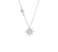 crayfomo Dainty Sunburst Star Pendant Necklace for Women - Minimalist Silver CZ Crystal Celestial Jewelry for Everyday Wear