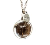 crayfomo Dandelion Moment Double-Sided Gemstone Necklace, Heart Circle Oval Pendant Minimalist Crystal Necklace in Silver