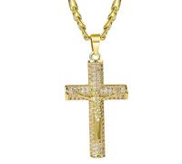 crayfomo Diamond - Studded Cross Cuban Chain Necklace, Suitable For Daily Fashion Matching, Casual Texture, Unisex Style
