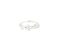 crayfomo Double Layer Floral Vine Open Adjustable Ring, Silver Plated Dainty Wildflower Stackable Band Ring for Women Daily & Gifting
