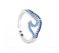 crayfomo Double Wave Ring for Women & Men, Blue Gradient Ocean Wave Band Adjustable Silver Ring Boho Jewelry Statement Gift