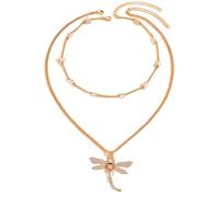crayfomo Dragonfly Double-Layer Necklace Double Layered and Dynamic Insect Necklace Suitable for Summer Outings Girlfriends Gatherings and Other Occasions