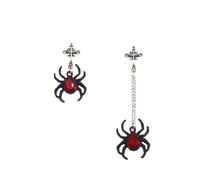 crayfomo Edgy Punk Asymmetrical Spider Studs, Black Stainless Steel Earrings, Gothic Mismatched Jewelry Design, Halloween Rock Accessory Gift, Unisex Bold Goth Earring Set