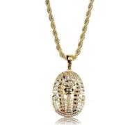 crayfomo Egyptian Pharaoh Bling Pendant, Gold Trendy Design, 24-Inch Adjustable Chain, High-Impact Statement Accessory, Unisex