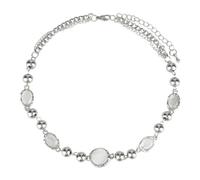 crayfomo Elegant Cat's Eye Moonlight Necklace - Silver-Tone Beaded Chain with Iridescent Gem Pendants