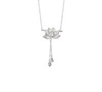 crayfomo Elegant Lotus Flower Y-Necklace, Handcrafted Silver Floral Pendant with Tassel Charms, Minimalist Boho Jewelry for Everyday Wear & Wedding