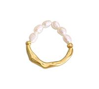 crayfomo Fashionable and Elegant Pearl Metal Irregular Ring, European and American Cool Exaggerate Style Geometric Alloy Ring