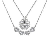 crayfomo Four Leaf Clover Necklaces Magnetic Folding Heart necklace/Two Ways To Wear Dainty Pendant Clavicle Chain Love Heart Necklaces Jewelry Gift For Wome Girls Mother's Day(Sliver)