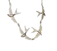crayfomo Four Swallow Bib Statement Necklace for Women, Vintage Flying Bird Carved Layered Choker Necklace, Retro Art Deco Animal Pendant Jewelry for Wedding Party Daily Birthday