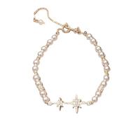 crayfomo Freshwater Pearl & Star Cubic Zirconia Bracelet for Women - 18K Gold Plated Adjustable Tennis Bracelet, Daily & Party Jewelry Gift