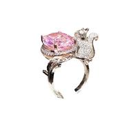 crayfomo Full Diamond Squirrel Love Pink Gemstone Open Ring, Copper Fairy Tale Style Ring, Sweet Luxury Accessory, Date Dressing, Collecting and Giving People