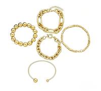 crayfomo Gold Chunky Chain Bracelet Set, 5PCS Mixed Link and Bead Bracelets, Stacking Bracelets with Bold Statement Design