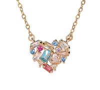 crayfomo Gold Plated Colorful Multi Cut Crystal Heart Pendant Necklace, Adjustable Rainbow Mixed Shape Cubic Zircon Love Chain, Dainty Jewelry for Women
