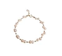 crayfomo Gold Plated Irregular Baroque Freshwater Pearl Bracelet, Hand Knotted Two-Tone Pearl Beaded Chain Bracelet, Minimalist Elegant Jewelry for Wedding Bridal Date Daily Office Wear