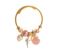 crayfomo Gold Twisted Wire Open Cuff Bracelet with Shell Pearl Angel Charms DIY Bangle Jewelry